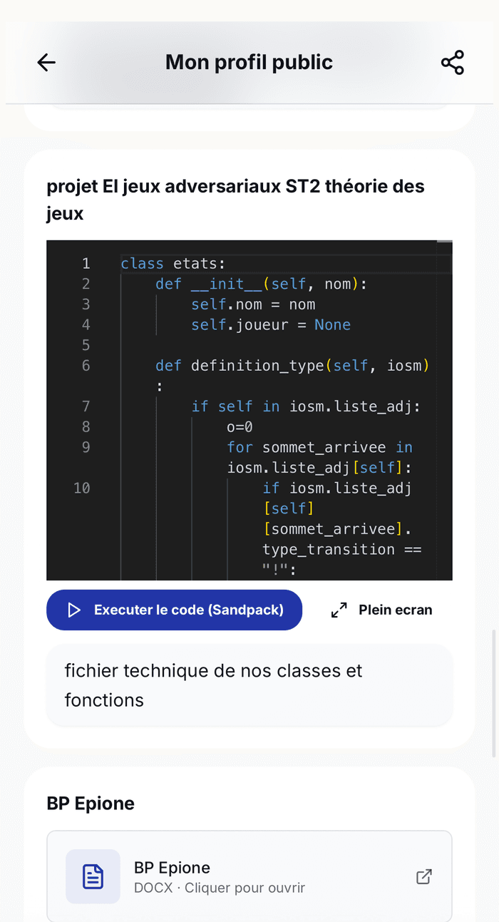 Profil candidat Themis : projets et code exécutable